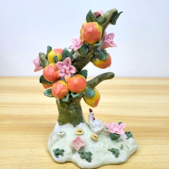 Vintage Porcelain Peach & Floral Tree with Geese Figurine Bone China - Picture 2 of 16